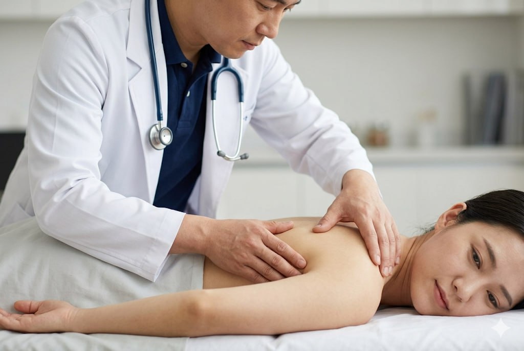 추나로 견갑골 가동성 회복 시연